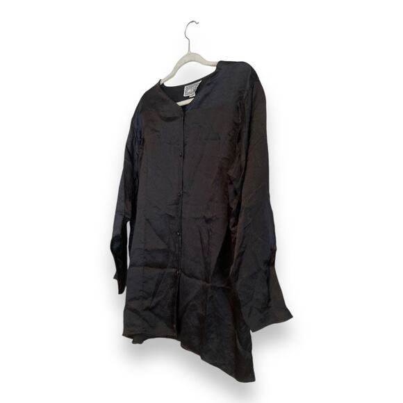 Womens Vintage Justin Allen Black Satin Polyester Collarless Button Up Size 2X - Picture 16 of 16